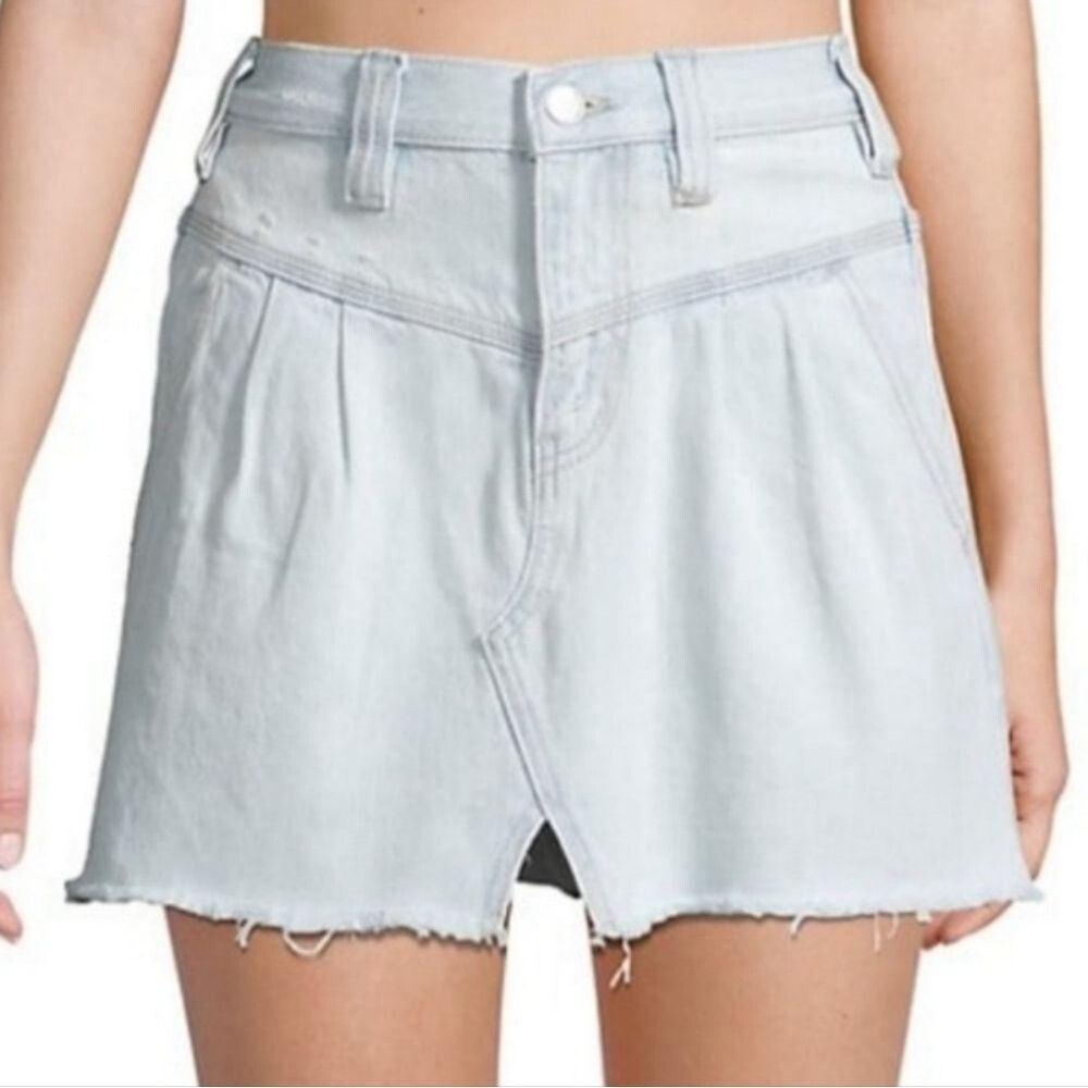 We the Free People Denim Skirt Side Car Cut Off Pleated Jean Light Wash -Size 25
